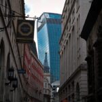 a city street with tall buildings
